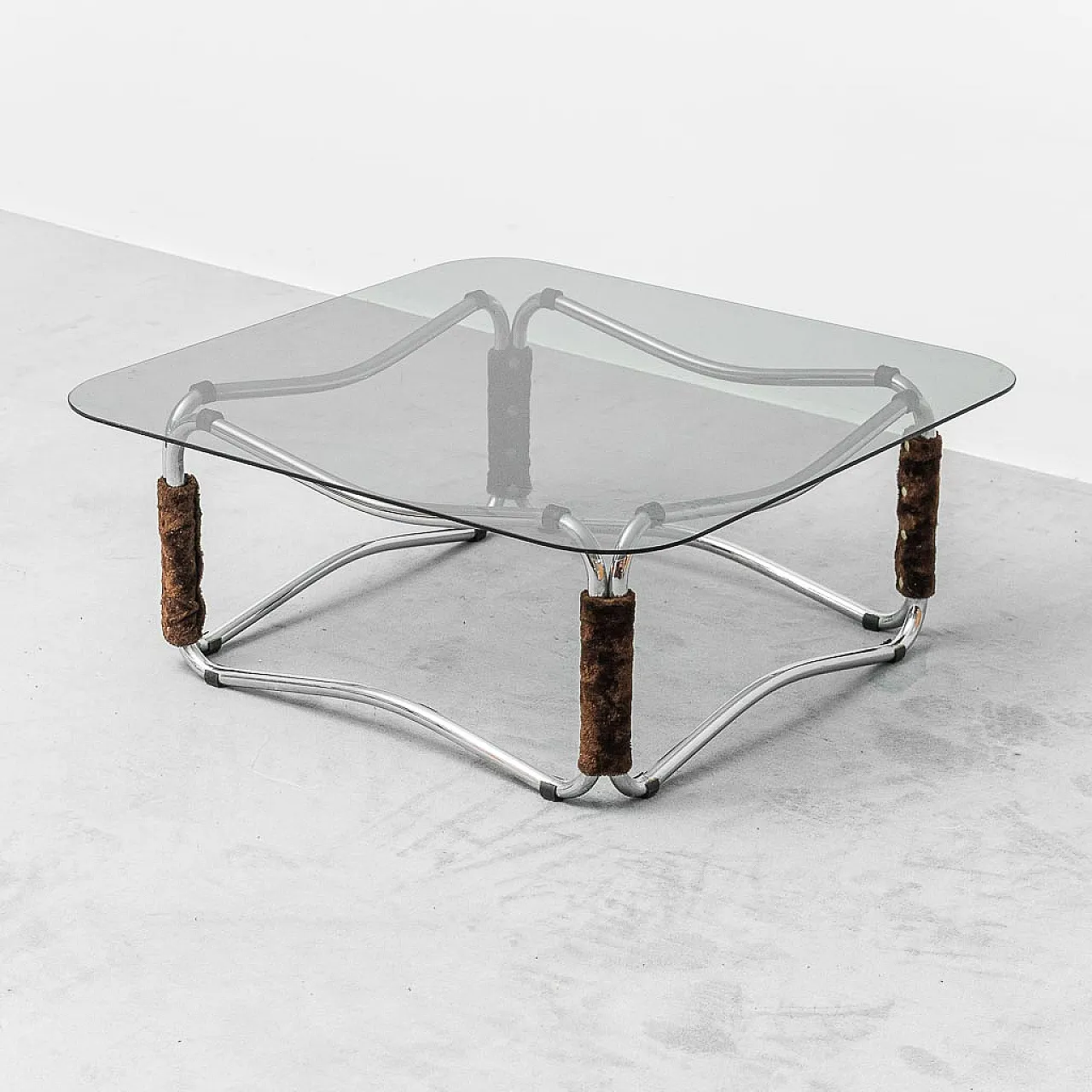 Coffee table in metal and smoked glass, 1970s 1