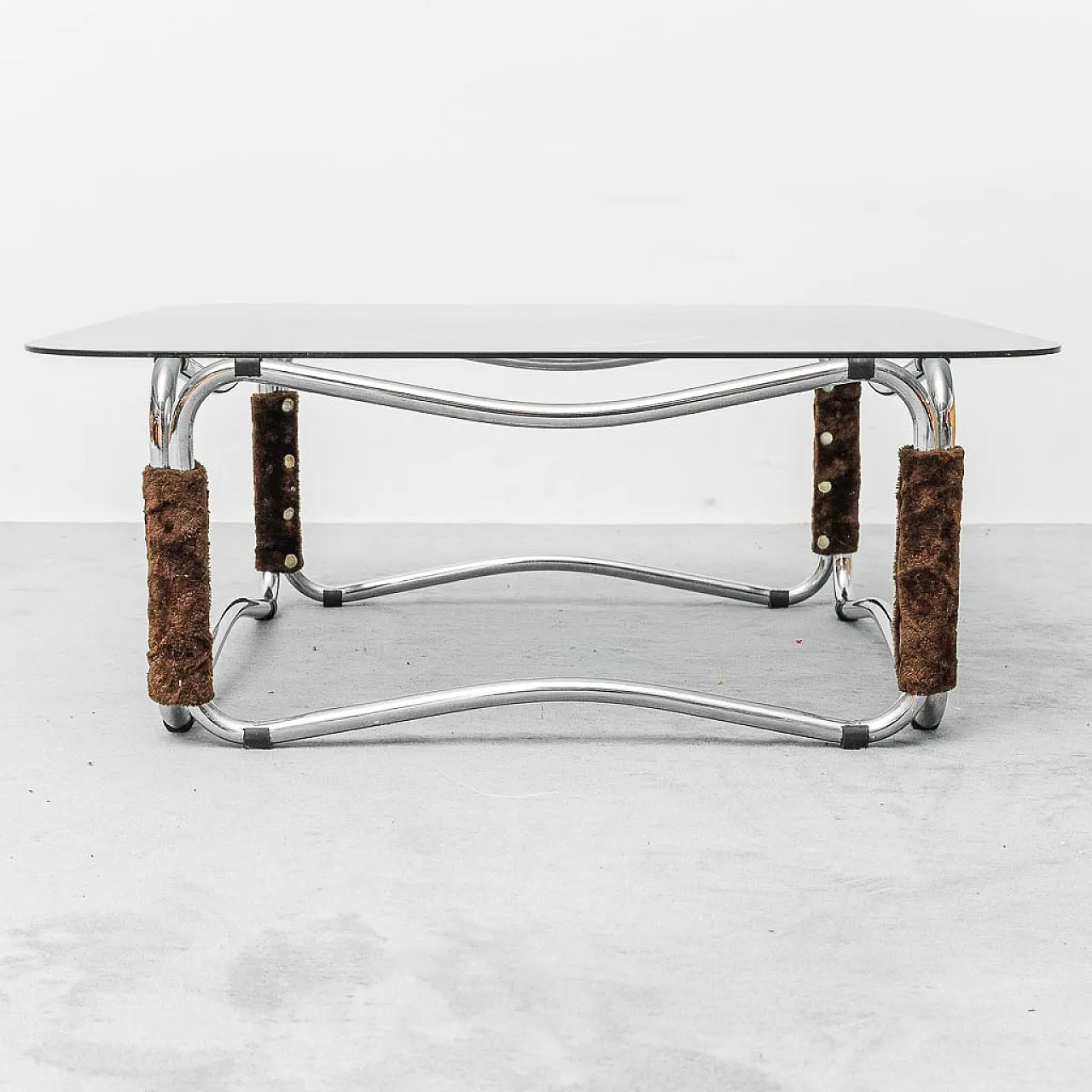 Coffee table in metal and smoked glass, 1970s 4