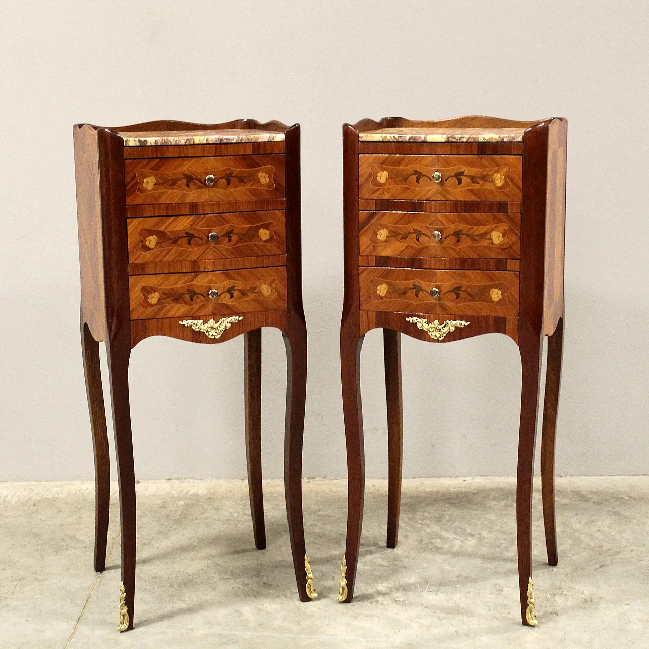 Coppia comodini intarsiati Napoleone III primo '900 1