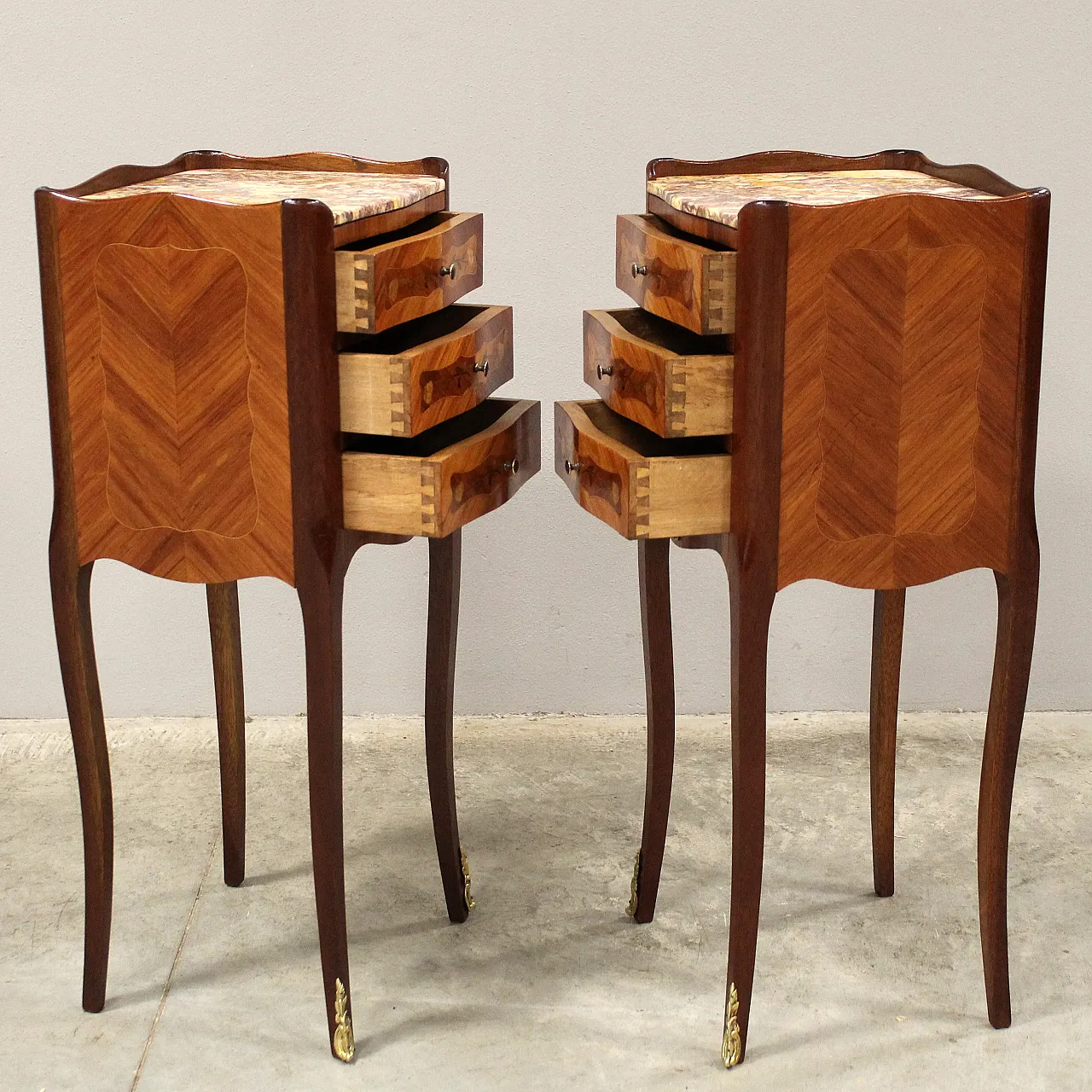 Coppia comodini intarsiati Napoleone III primo '900 6