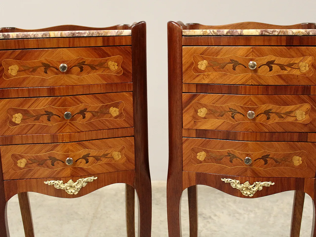 Coppia comodini intarsiati Napoleone III primo '900 8