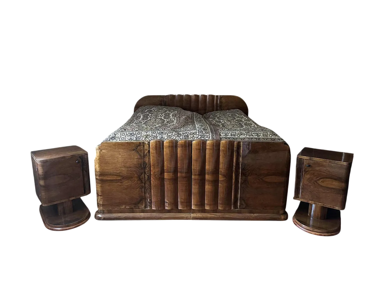 Camera da letto Art Déco impiallacciata in noce, anni '30 8