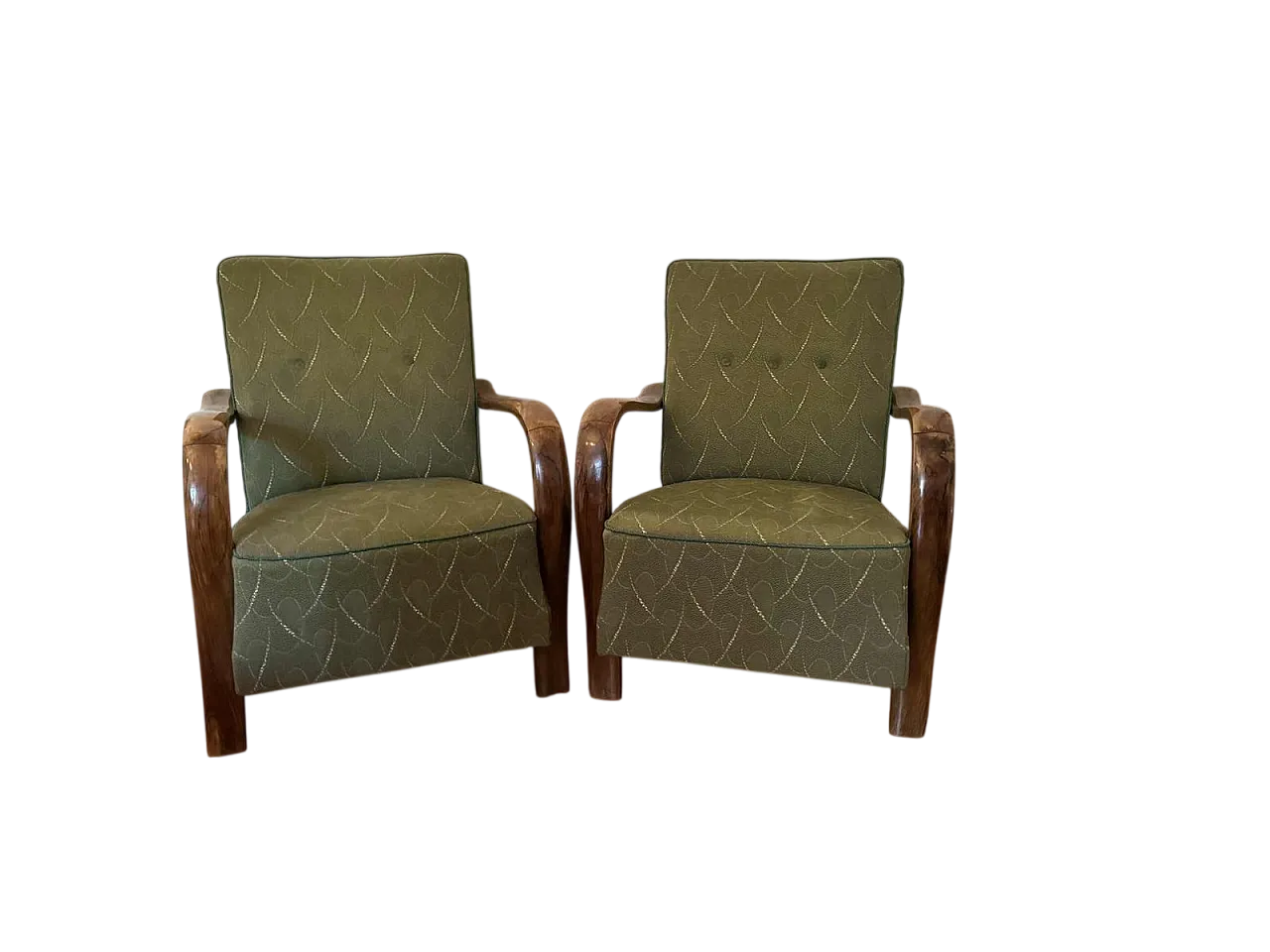 Pair of Art Deco lounge chairs with curved wooden arms, 1930s 8