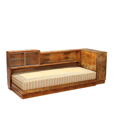 Wooden and fabric bed, mid-20th century