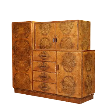 Mobile con ante battenti e cassetti in radica di noce, '900