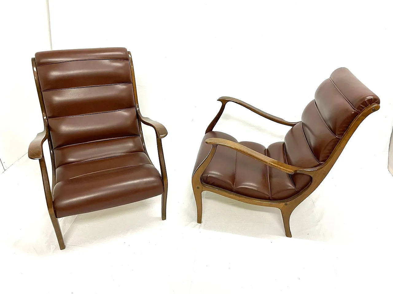 Living room chairs with ribbed backrest by Ezio Longhi for ELAM, 70s 1