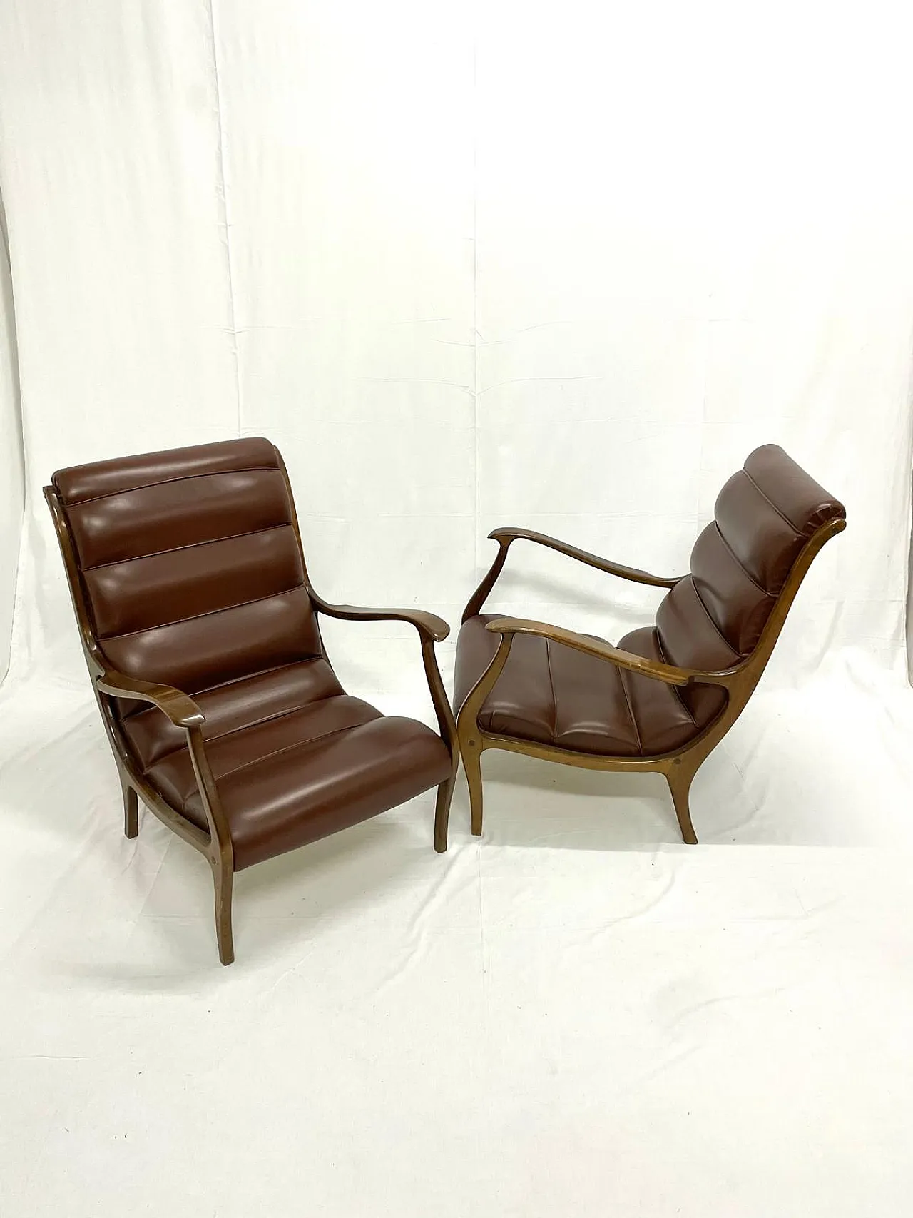 Living room chairs with ribbed backrest by Ezio Longhi for ELAM, 70s 4