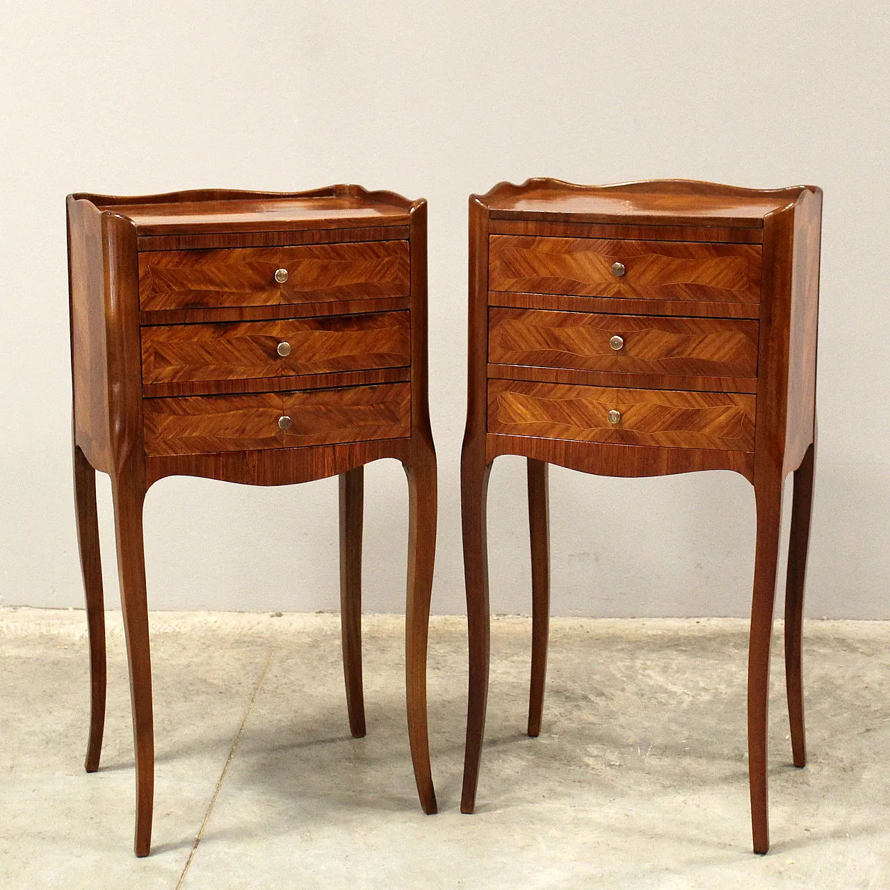 Coppia comodini intarsiati Napoleone III inizio '900 1