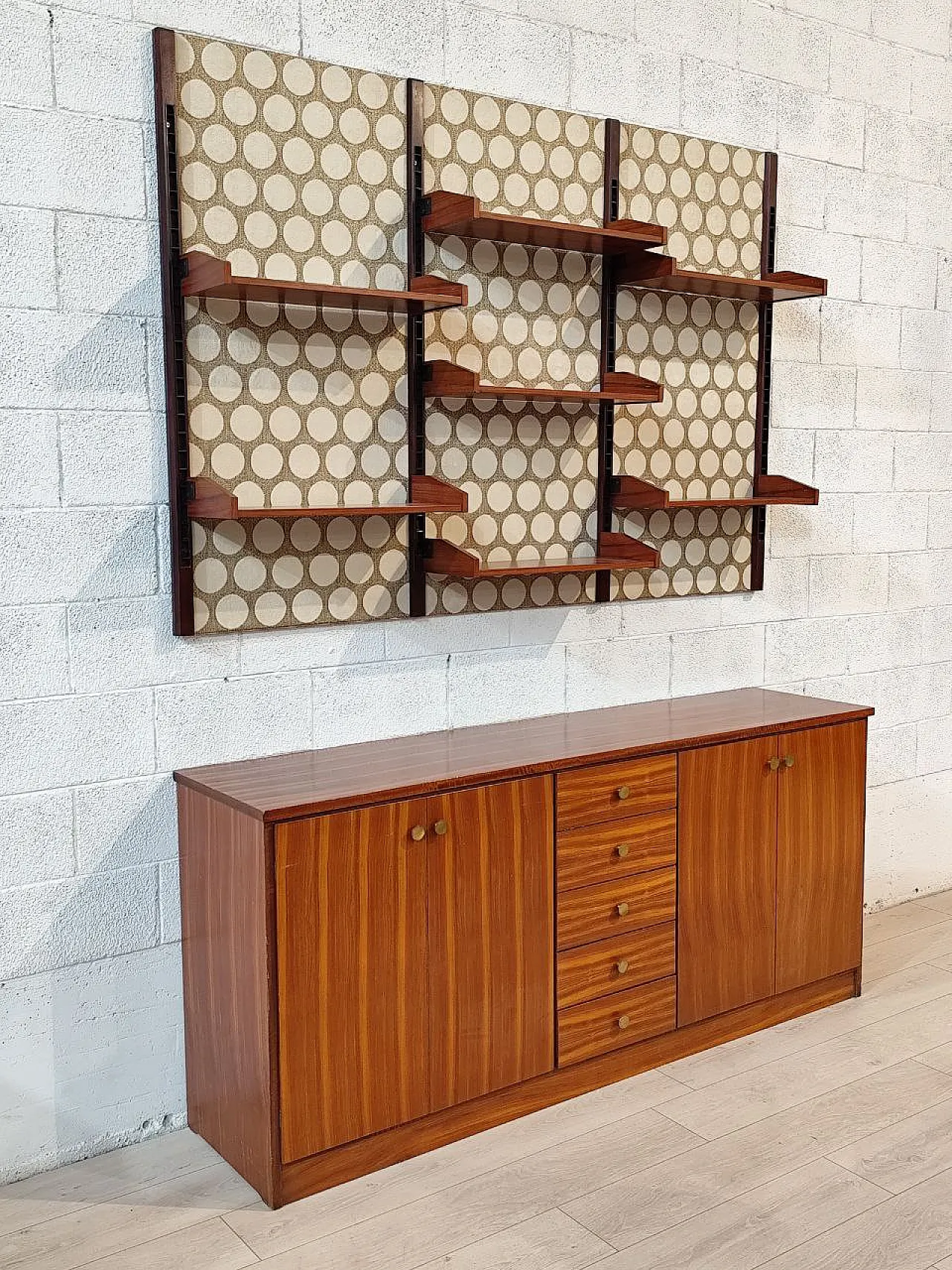 Wall bookcase with polka dot fabric, Italy 1960s 9