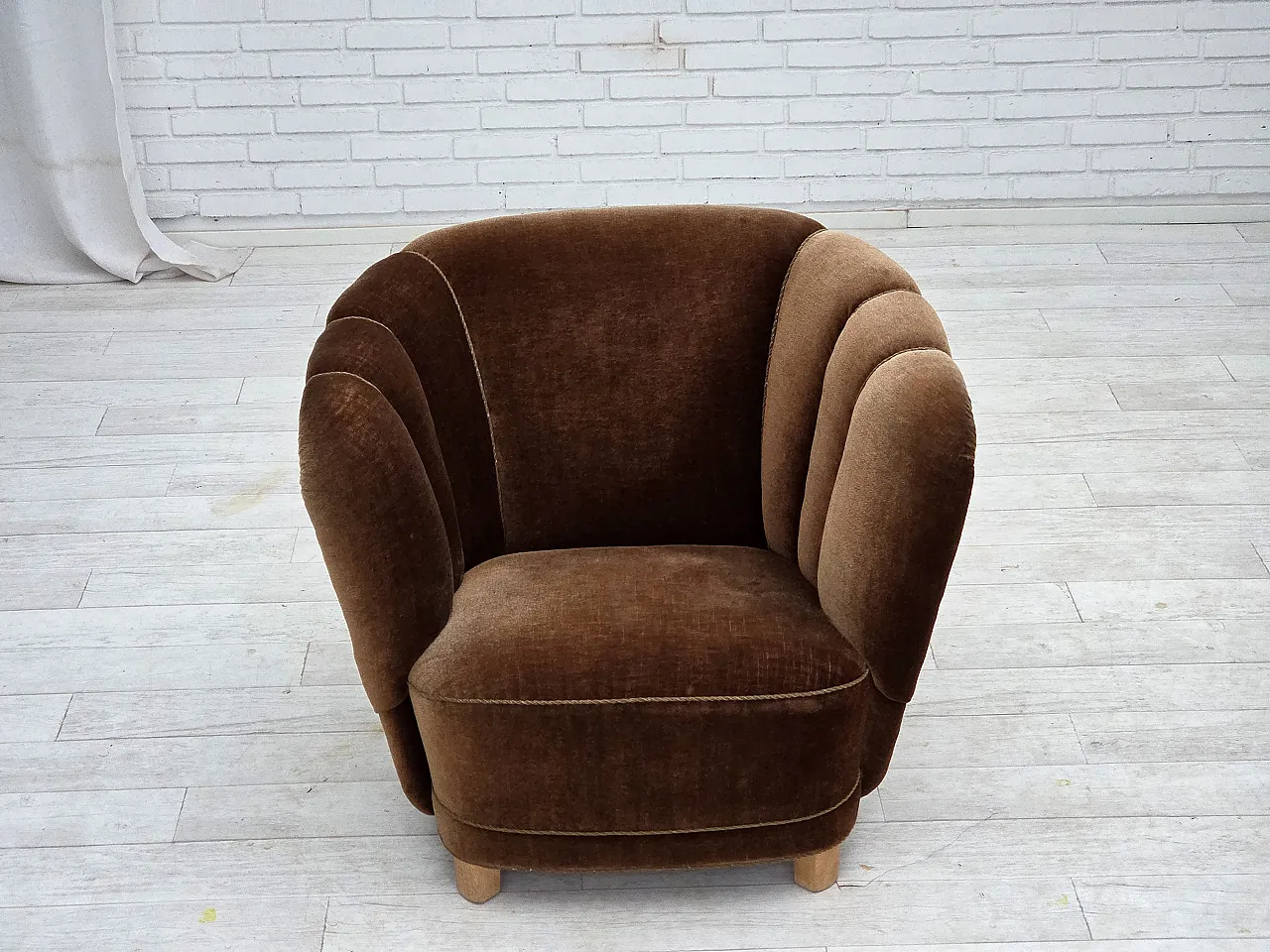 Danish curved chair in brown velvet, 1960s 2