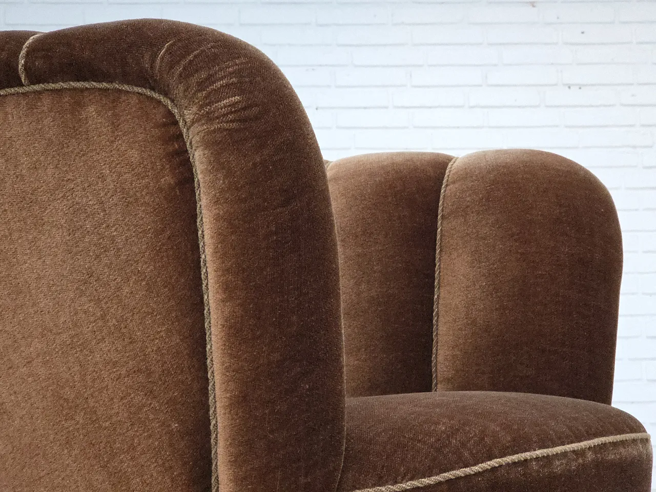 Danish curved chair in brown velvet, 1960s 6