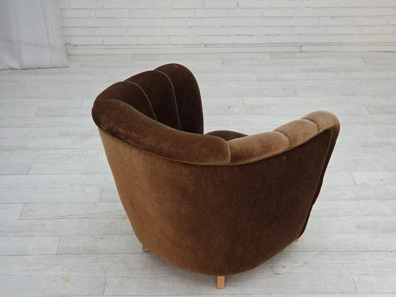 Danish curved chair in brown velvet, 1960s 9