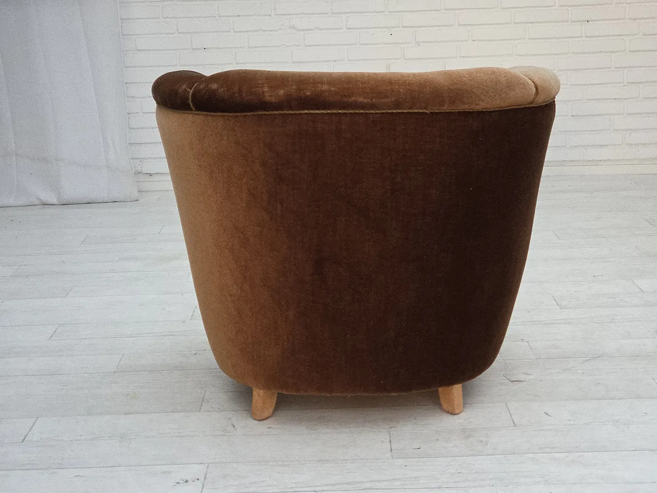 Danish curved chair in brown velvet, 1960s 11
