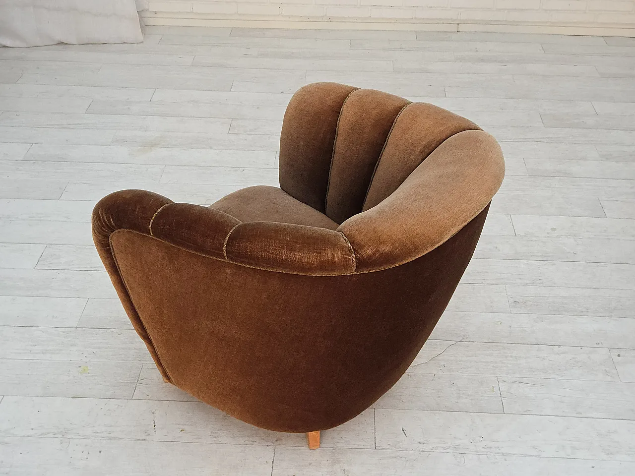 Danish curved chair in brown velvet, 1960s 13