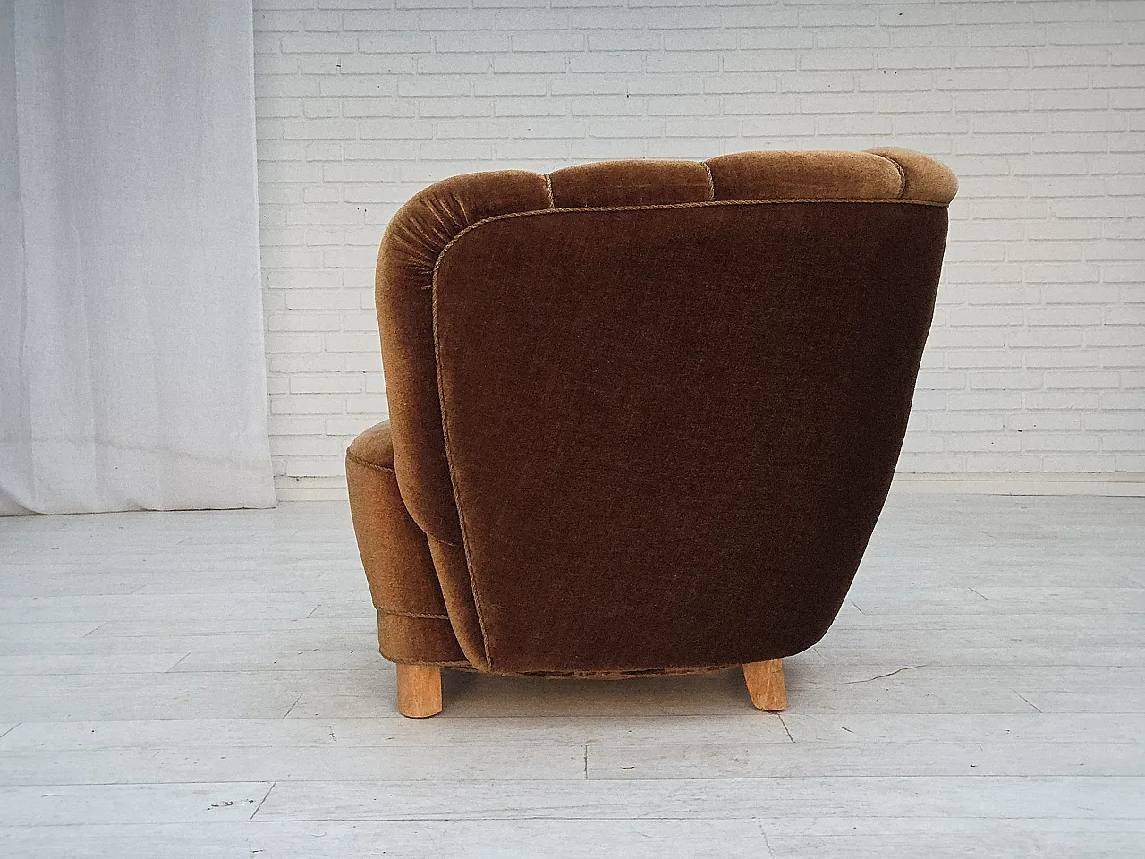 Danish curved chair in brown velvet, 1960s 14