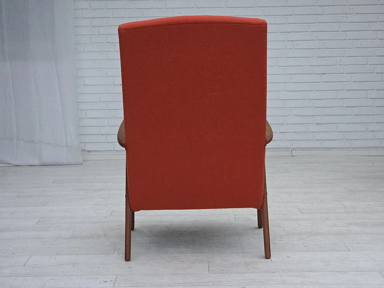 High-back armchair in wool, teak, oak, 1970s 12