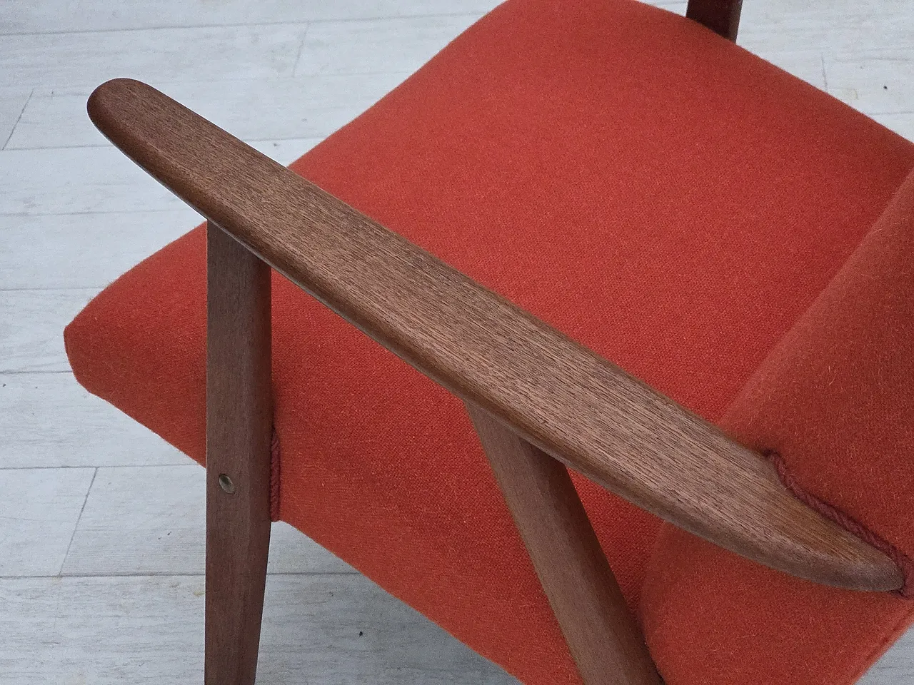High-back armchair in wool, teak, oak, 1970s 14