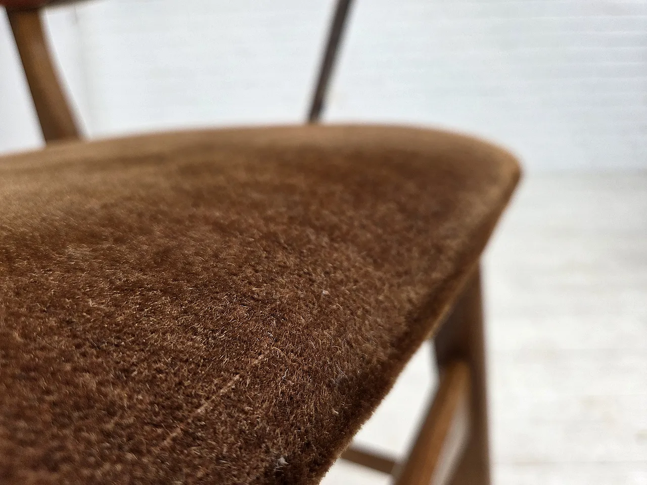 Danish velvet armchair with teak wood armrests, 1960s 11