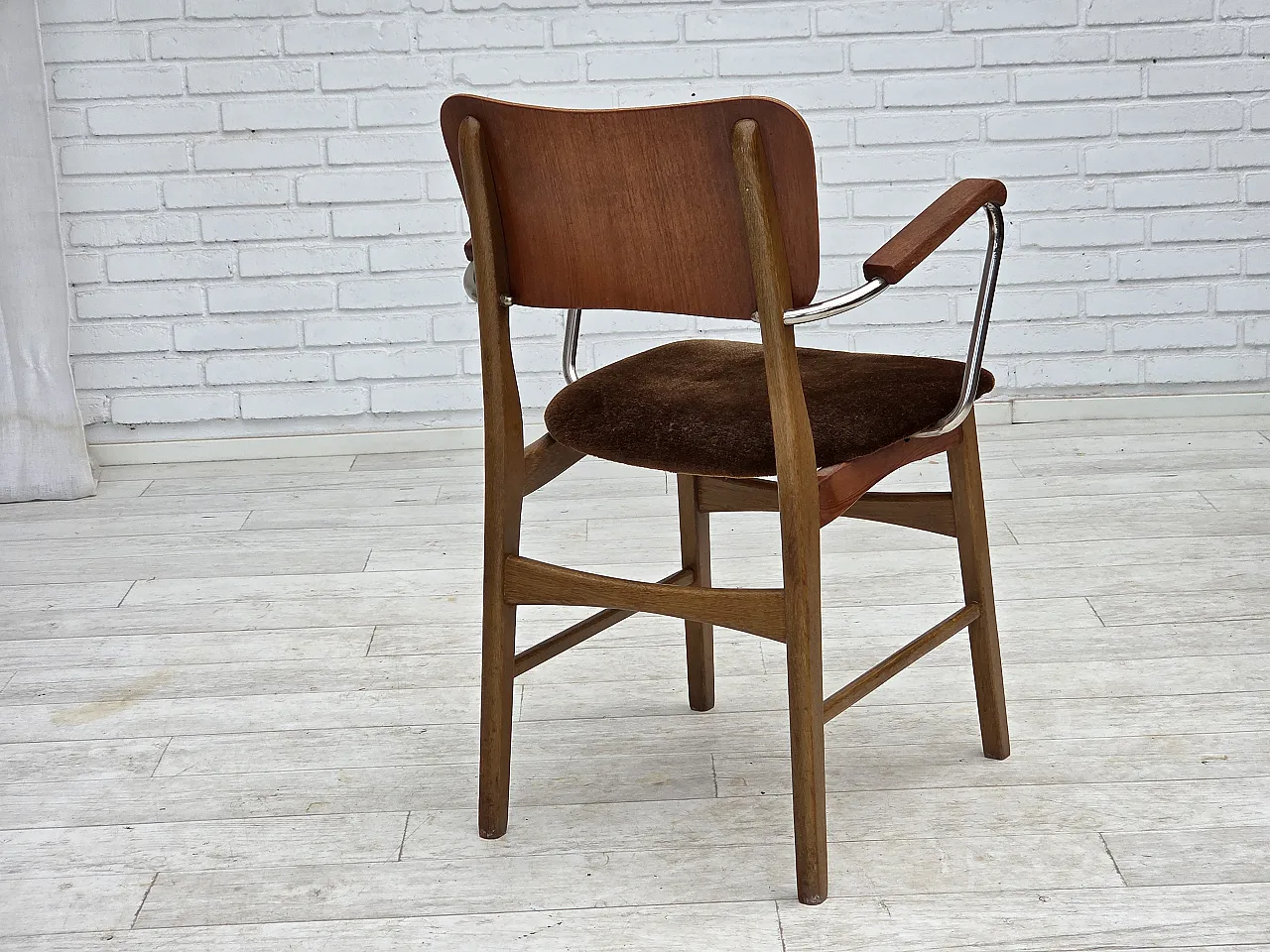 Danish velvet armchair with teak wood armrests, 1960s 13