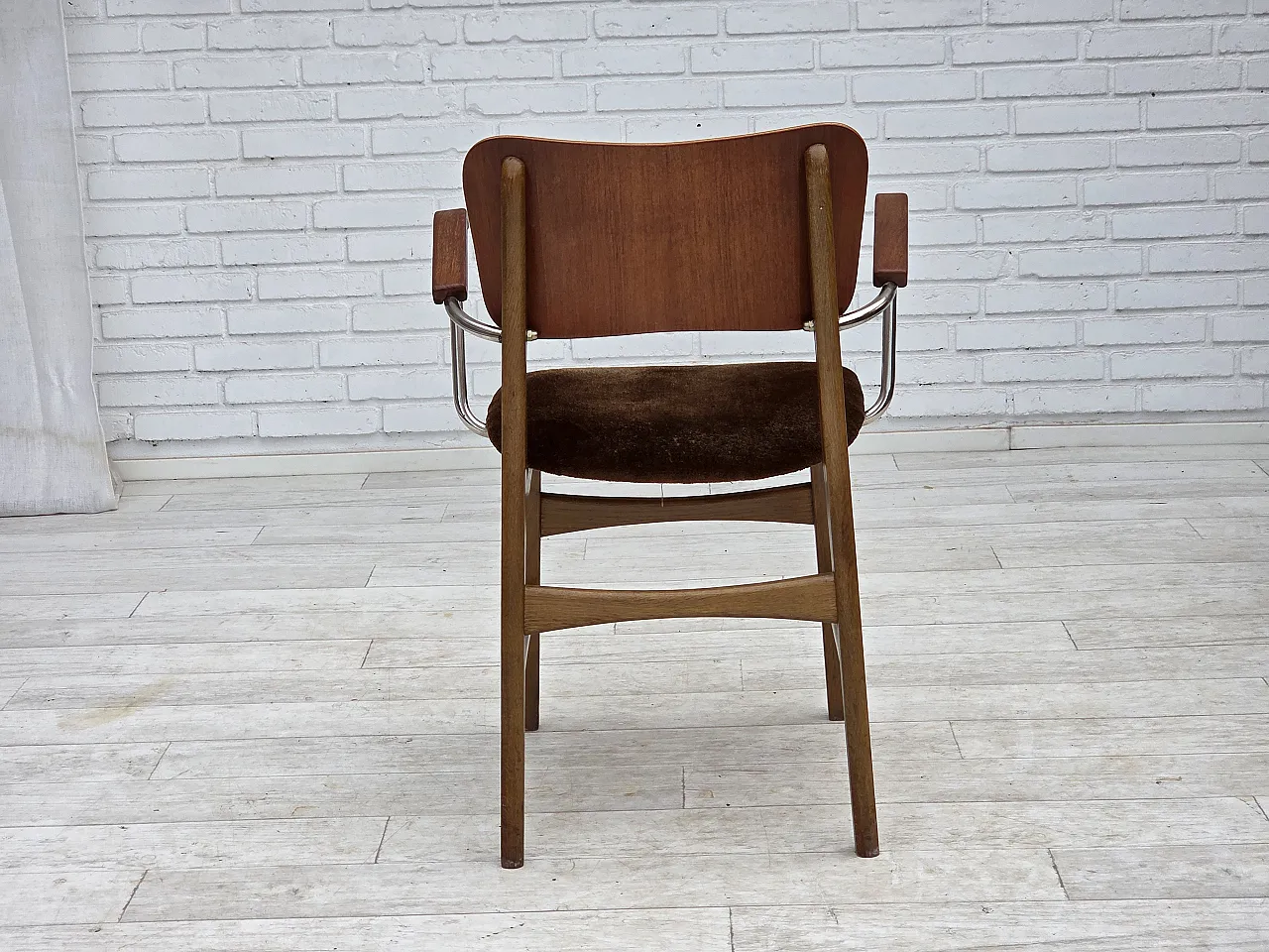 Danish velvet armchair with teak wood armrests, 1960s 15