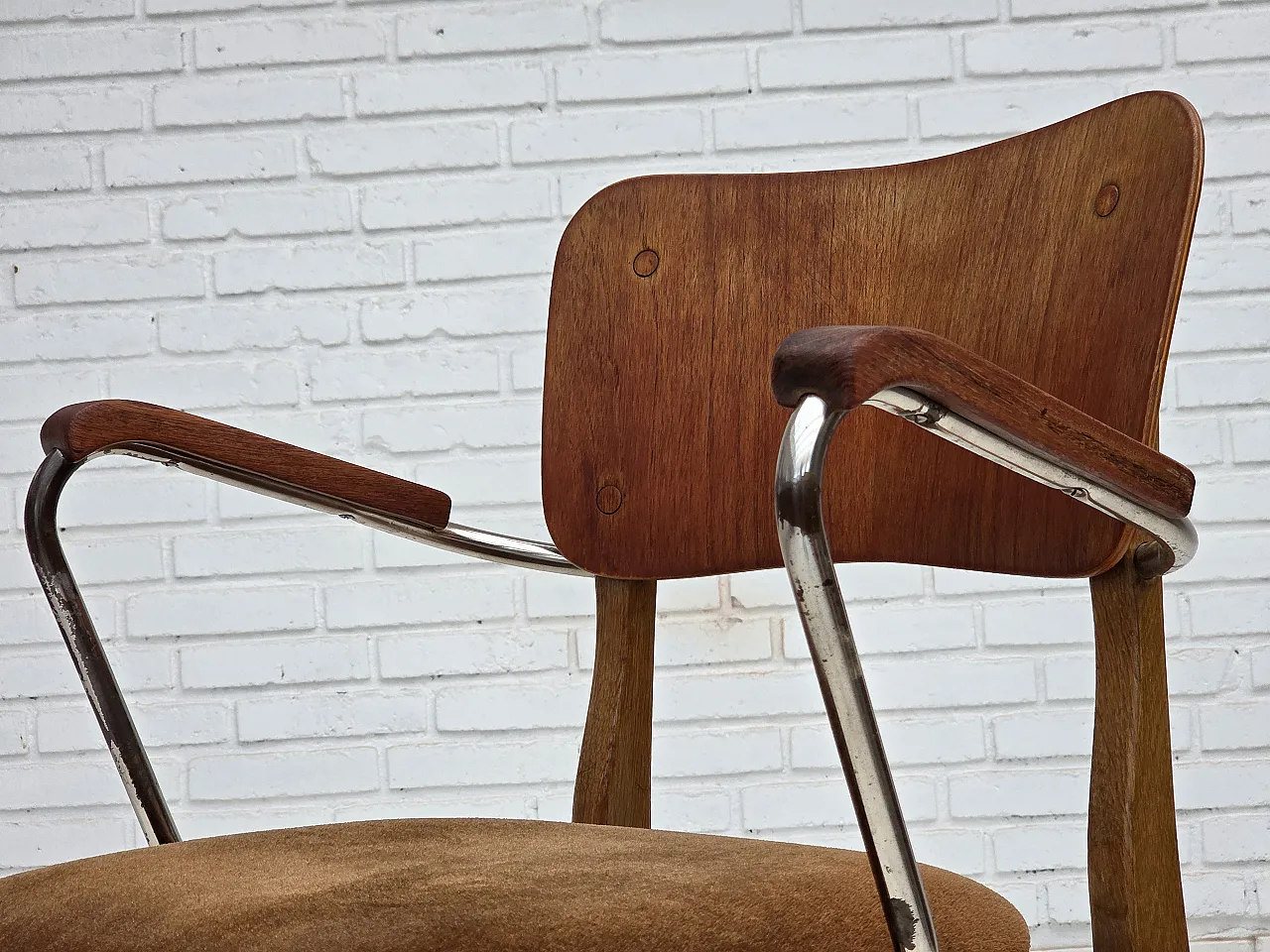 Danish velvet armchair with teak wood armrests, 1960s 18