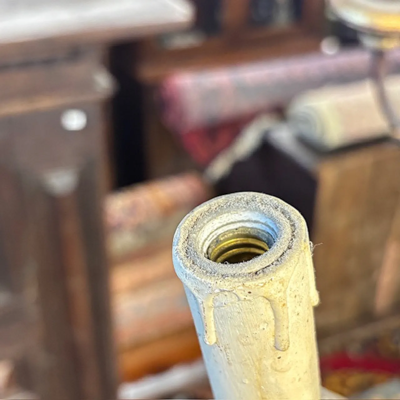 Lampadario 8 luci legno tornito  e ferro battuto, 1940 7