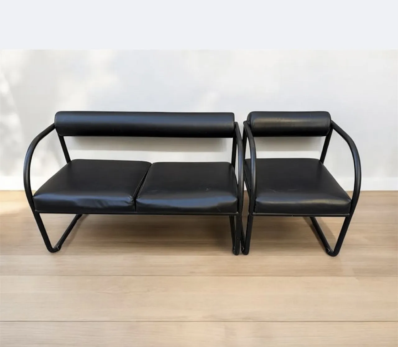 Leather Sofa and Armchair Set, 80s 1