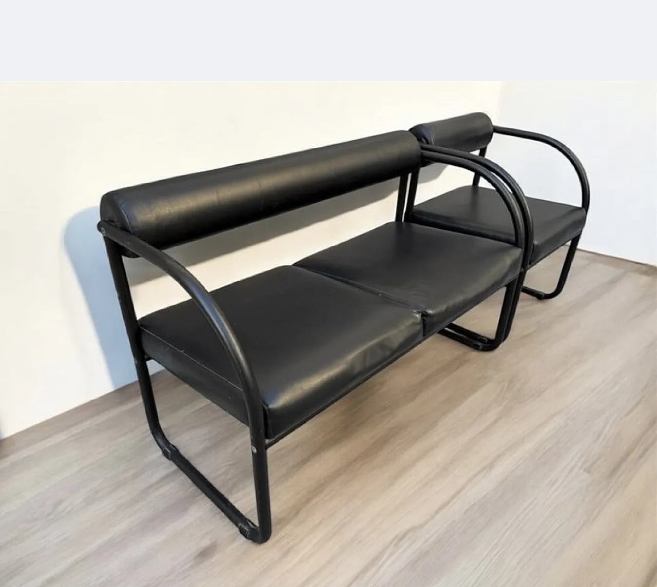 Leather Sofa and Armchair Set, 80s 2