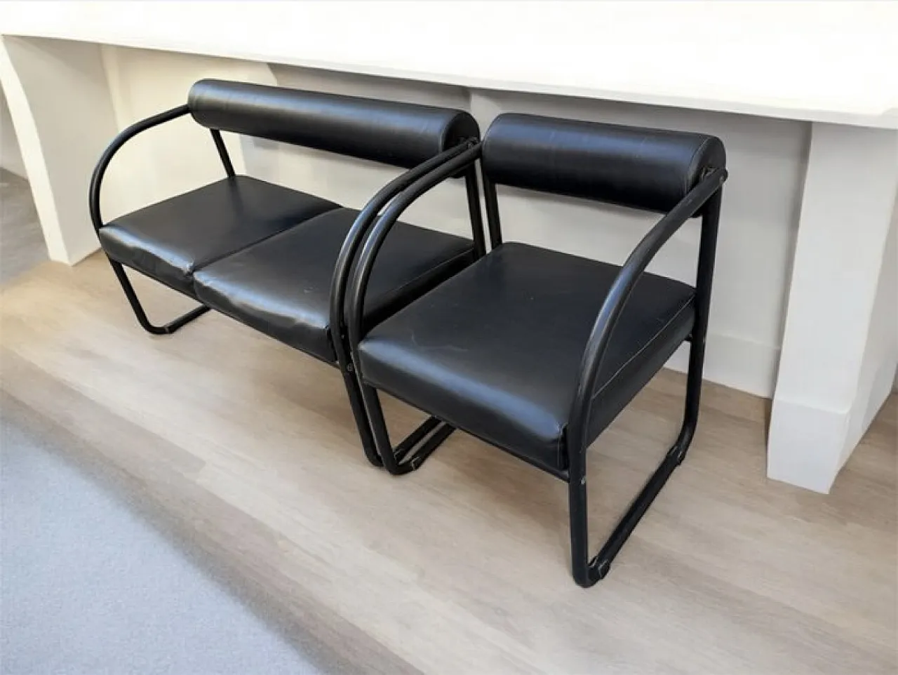 Leather Sofa and Armchair Set, 80s 3