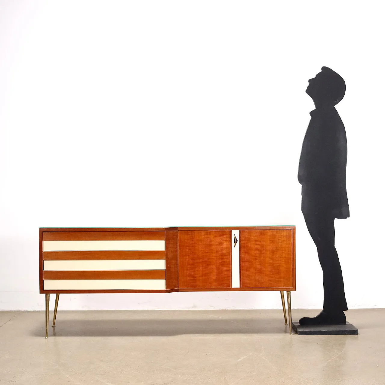 Mobile a cassetti in laminato e mogano impiallacciato, metà '900 2