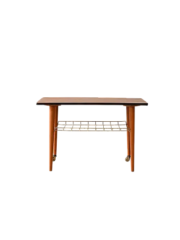 Vintage Scandinavian coffee table in teak with brass shelf