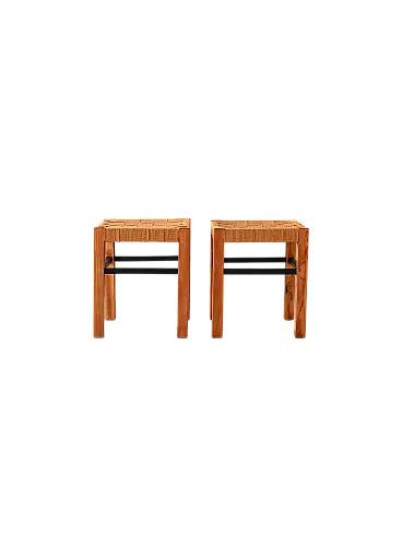 Pair of vintage Scandinavian stools with woven seat