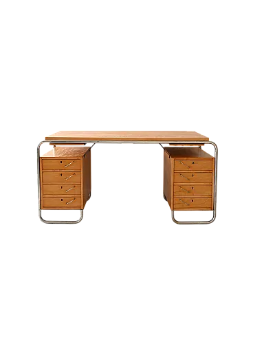Scandinavian birch and steel desk by Mücke & Melder, 1930s