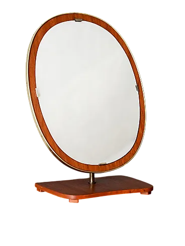 Vintage Scandinavian teak and brass table mirror