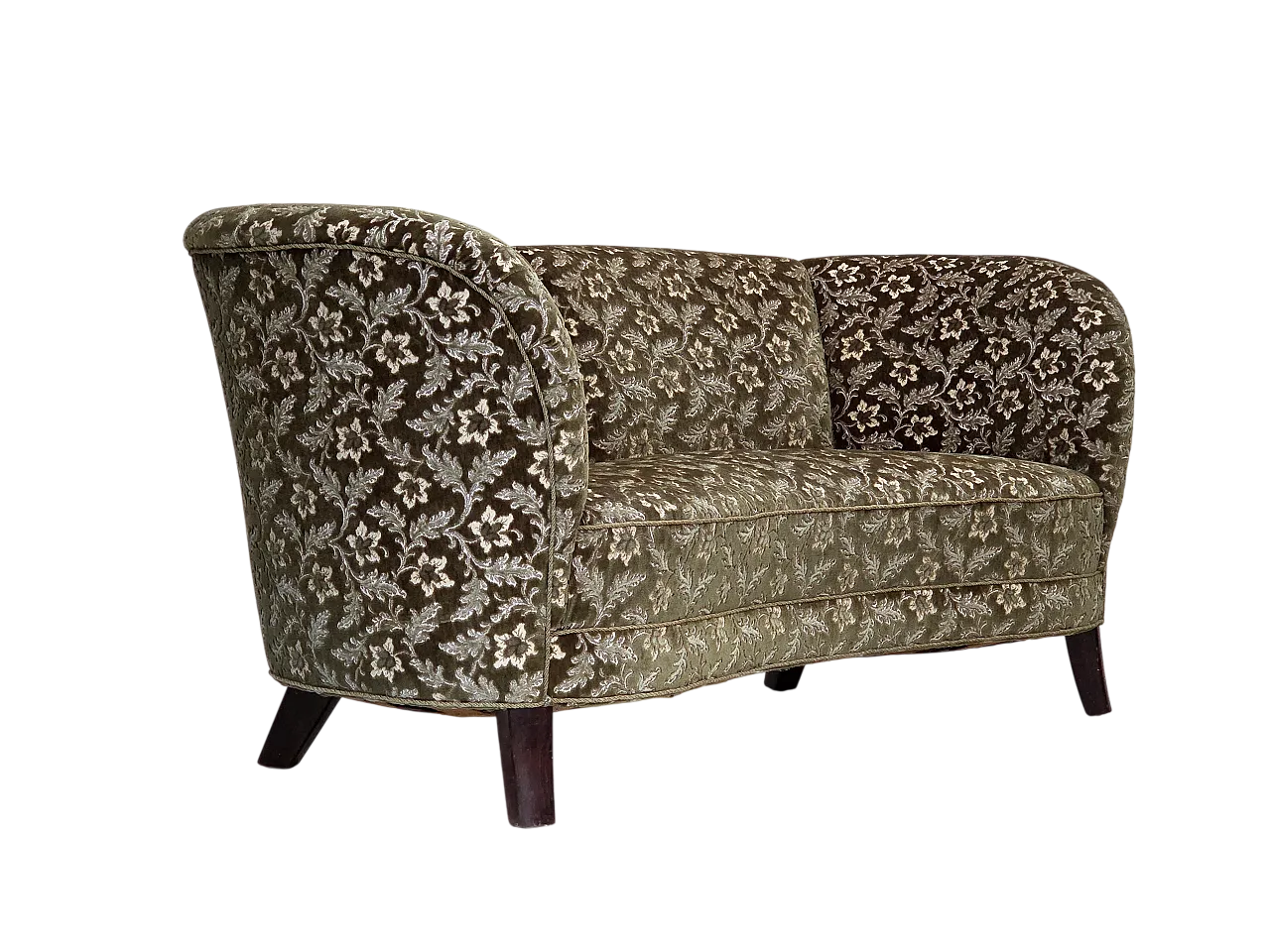 Danish curved 2-seater sofa, furniture velour, beech wood, 1960s 21