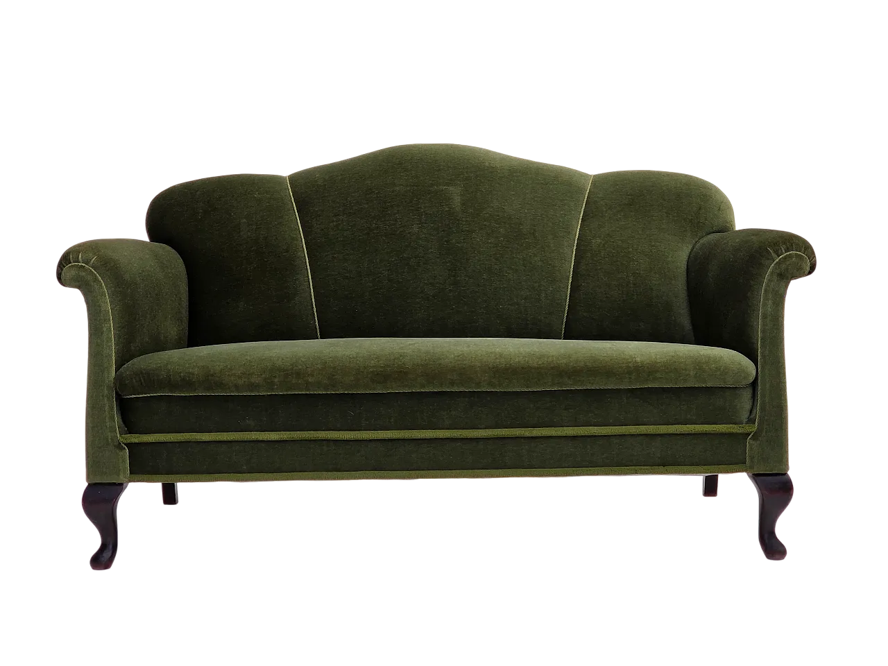 Divano danese a 2 posti in velluto verde e frassino, anni '50 17