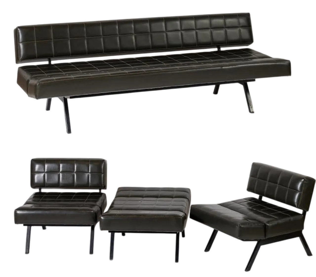 Salotto Rito Valla per Ipe similpelle verde scuro, anni '70 28