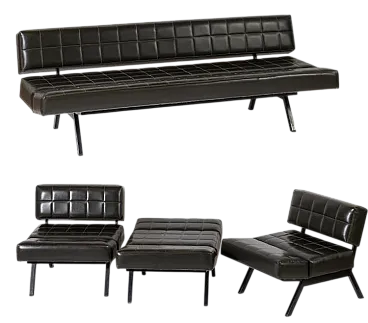 Salotto Rito Valla per Ipe similpelle verde scuro, anni '70