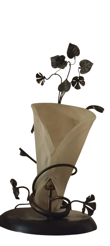 Lamp in wrought iron and blown glass, 90s