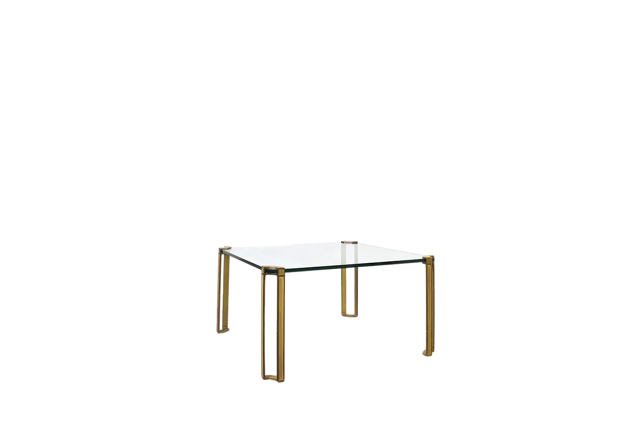 Tavolino Hollywood Regency in ottone e vetro di Peter Ghyczy, anni '70 10