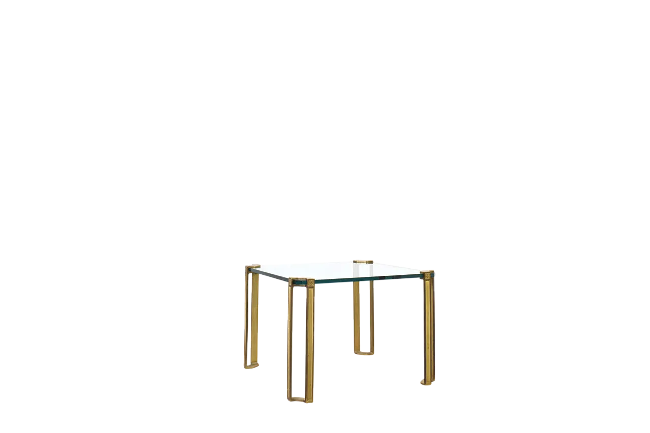 Tavolino Hollywood Regency in ottone e vetro di Peter Ghyczy, anni '70 8