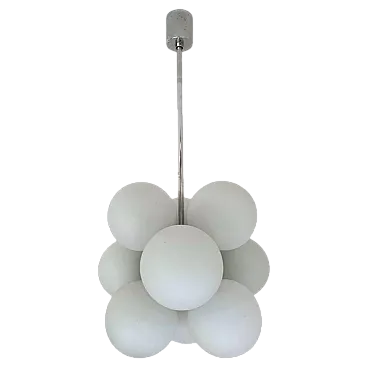 Lampadario Space Age Sputnik con 8 globi di vetro degli anni '60