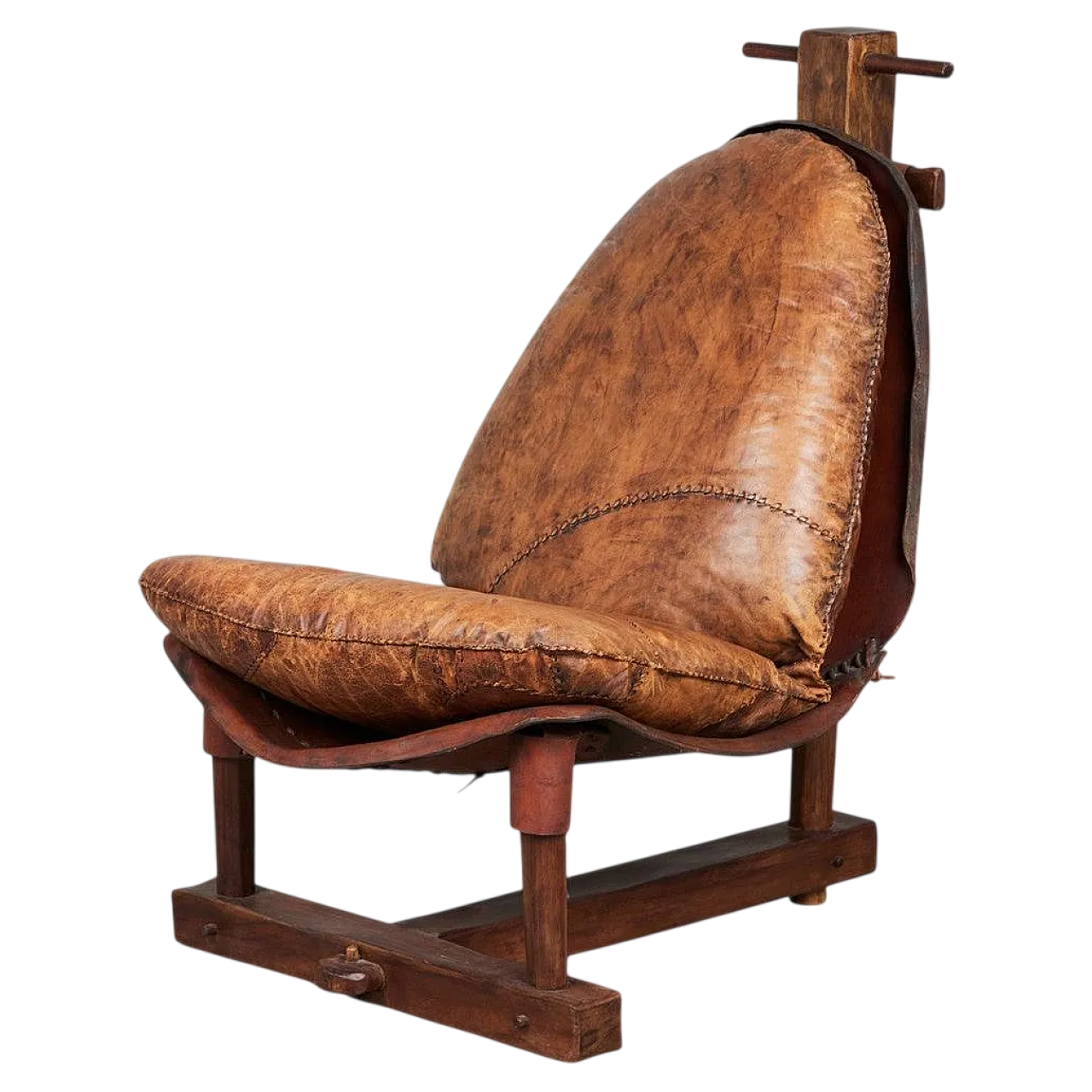 Brazilian Brutalist Patched Leather Lounge Chair, 1960s 8