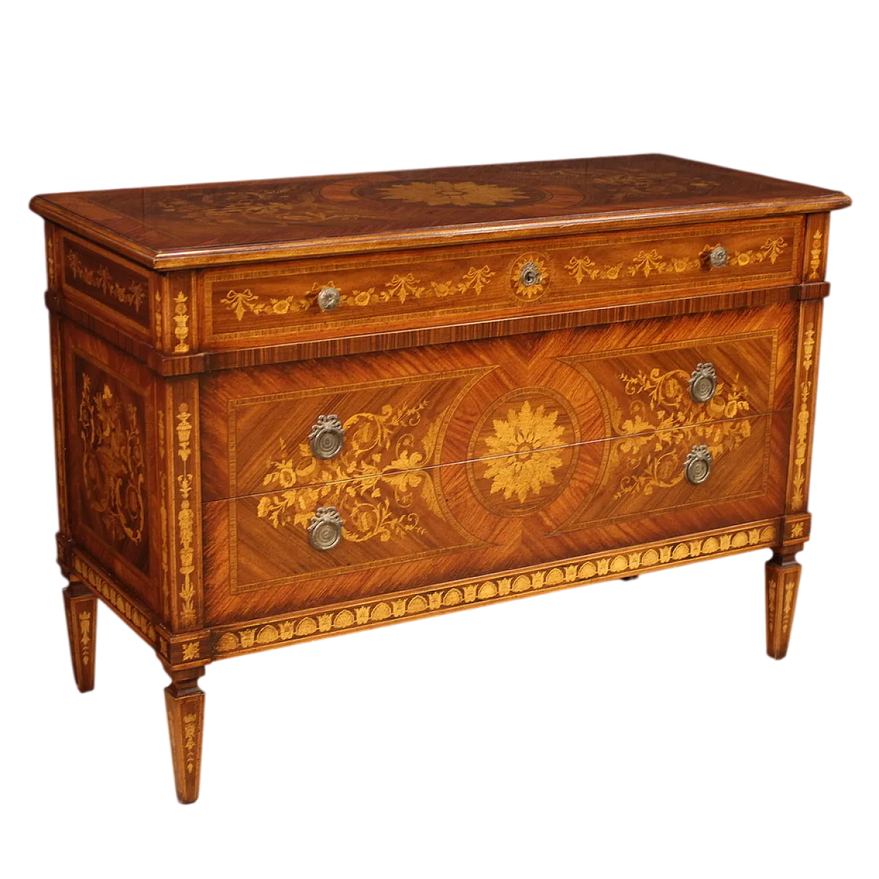 Italian inlaid chest of drawers in Louis XVI style, 20th century 13