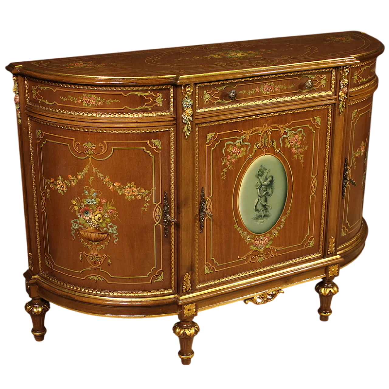 Credenza italiana in legno dipinto e dorata, '900 13