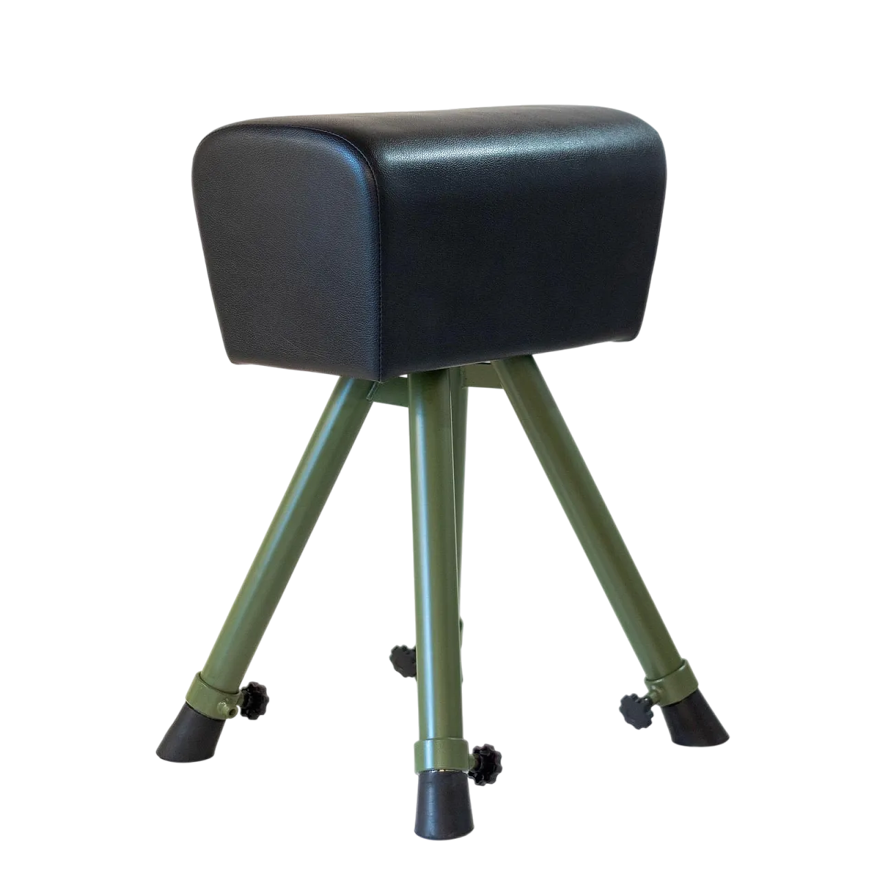 Vaulting bench in green metal and black imitation leather, 70s 14