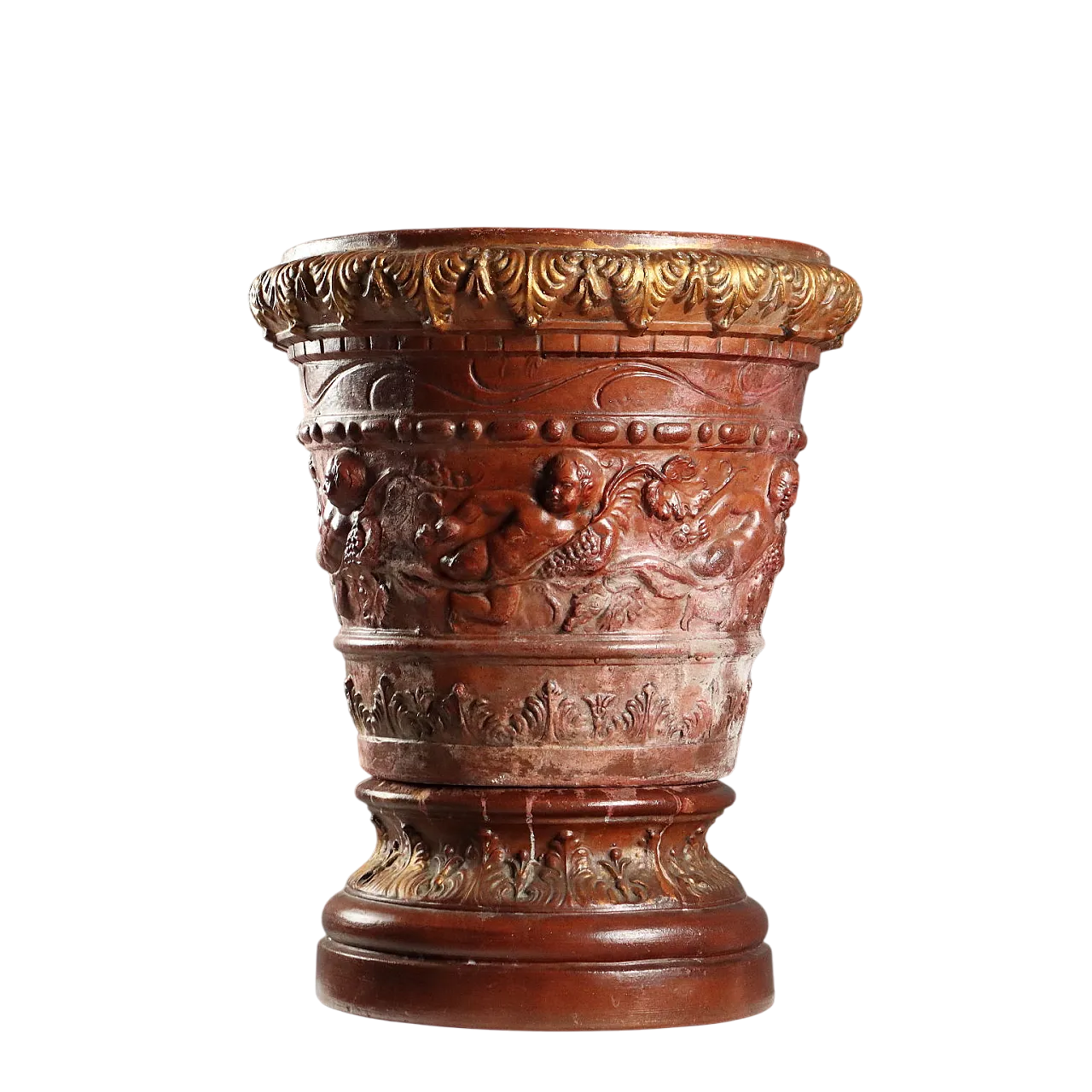 Patinated gilded terracotta vase with vegetal decorations,20th century 11