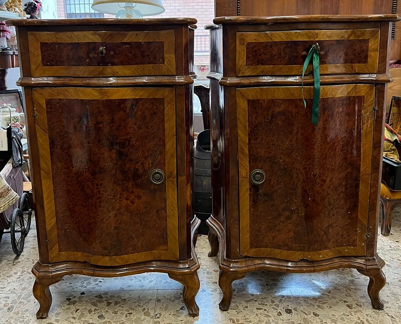 Coppia di comodini in radica di noce, '800 4