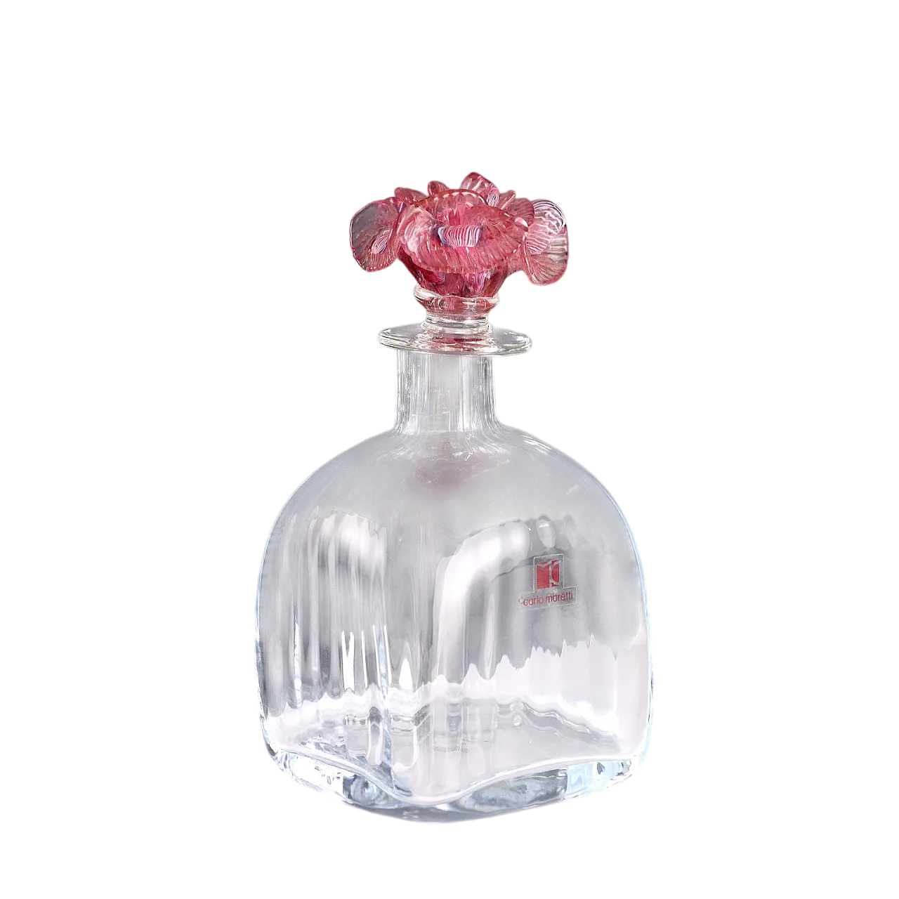 Bottiglia in vetro soffiato costolato con tappo a forma di rosa, '900 9
