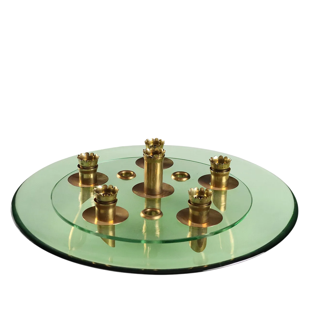 Centerpiece in aquamarine, transparent glass and brass, 20th century 11